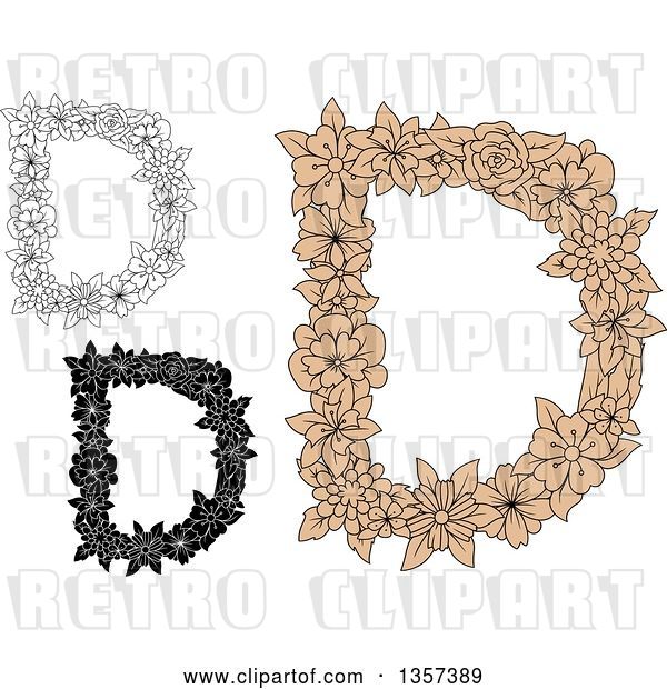 Vector Clip Art of Retro Capital Floral Letter D Designs