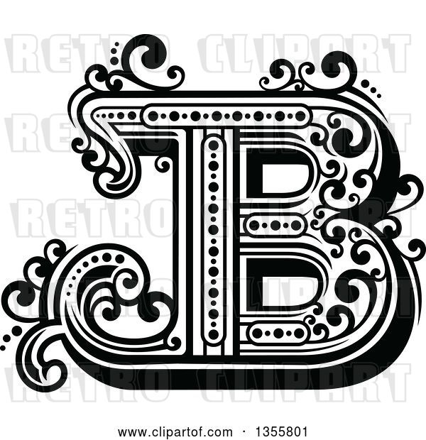 Vector Clip Art of Retro Capital Letter B with Flourishes