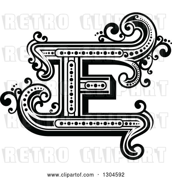 Vector Clip Art of Retro Capital Letter E with Flourishes