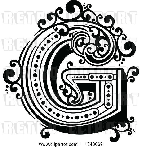 Vector Clip Art of Retro Capital Letter G with Flourishes