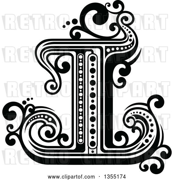 Vector Clip Art of Retro Capital Letter I with Flourishes