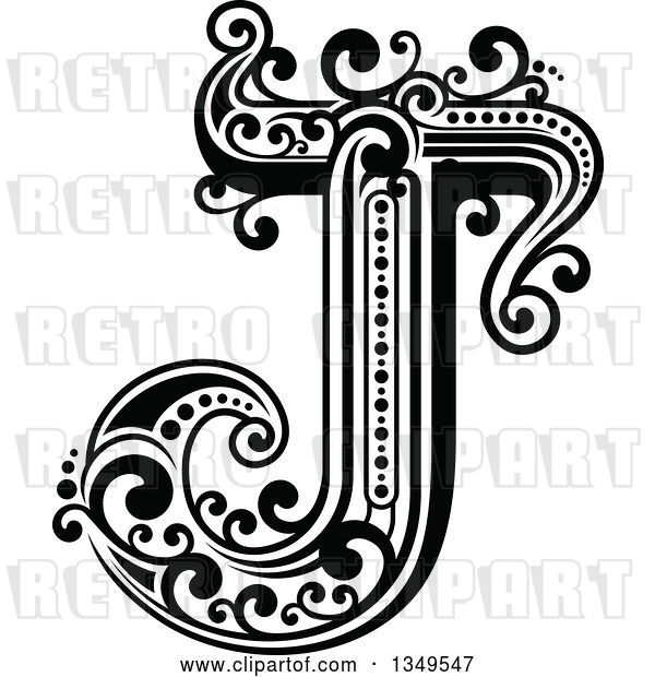 Vector Clip Art of Retro Capital Letter J with Flourishes