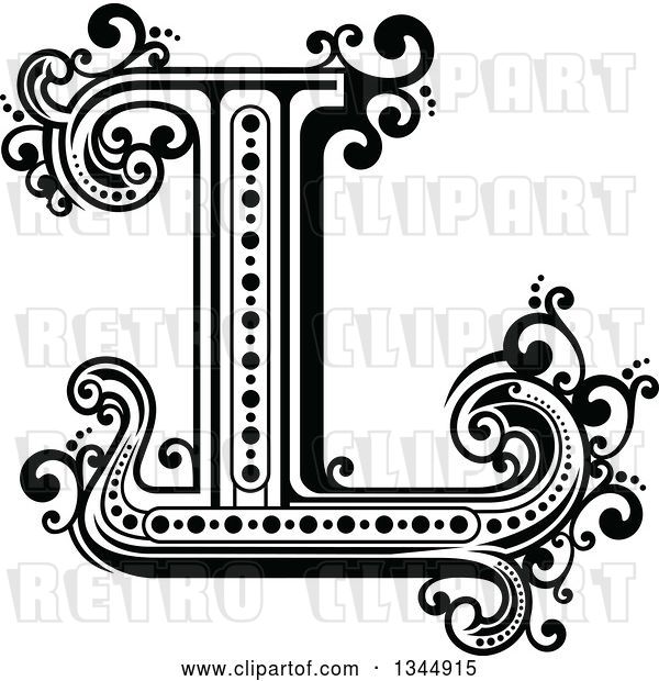 Vector Clip Art of Retro Capital Letter L with Flourishes