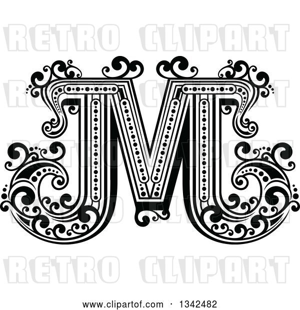 Vector Clip Art of Retro Capital Letter M with Flourishes