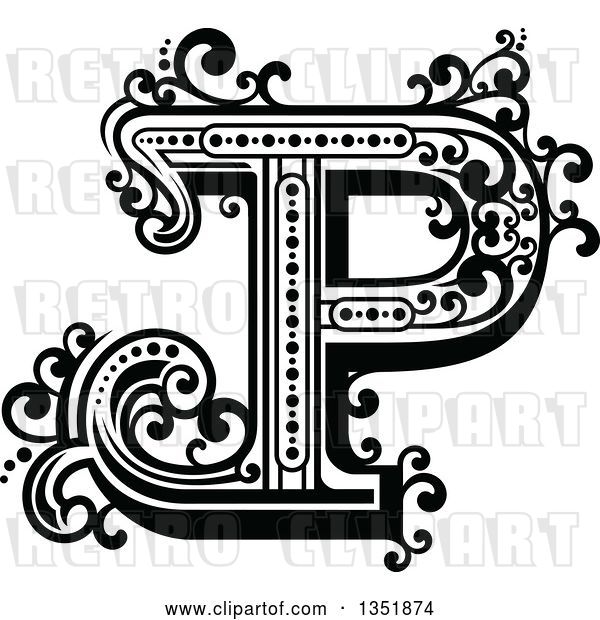 Vector Clip Art of Retro Capital Letter P with Flourishes