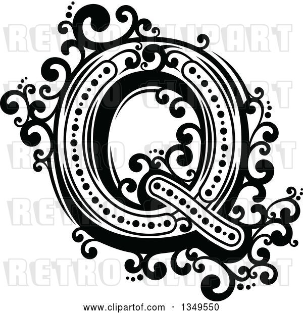 Vector Clip Art of Retro Capital Letter Q with Flourishes