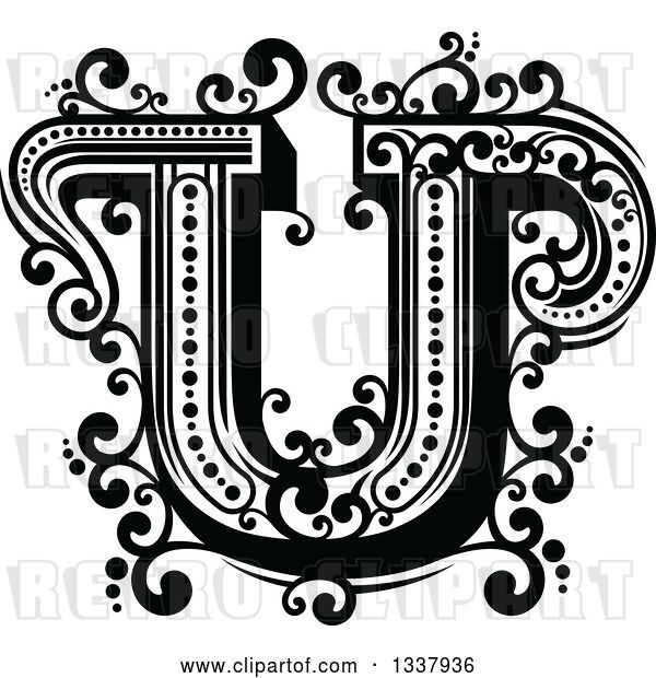 Vector Clip Art of Retro Capital Letter U with Flourishes