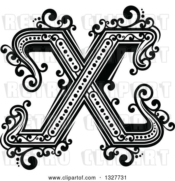 Vector Clip Art of Retro Capital Letter X with Flourishes