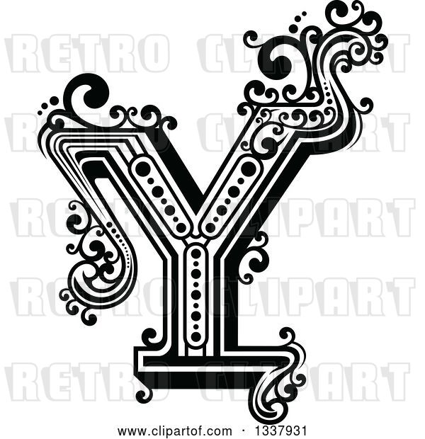 Vector Clip Art of Retro Capital Letter Y with Flourishes