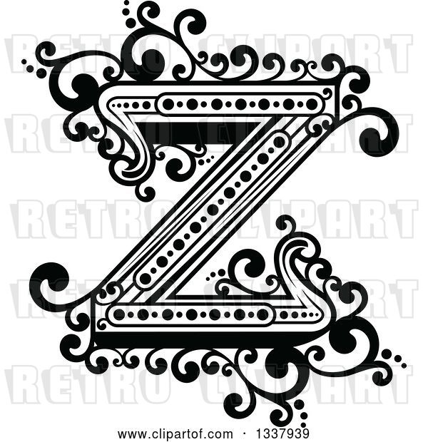 Vector Clip Art of Retro Capital Letter Z with Flourishes