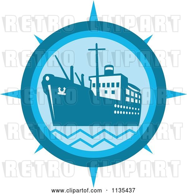 Vector Clip Art of Retro Cargo Ship Compass in Blue