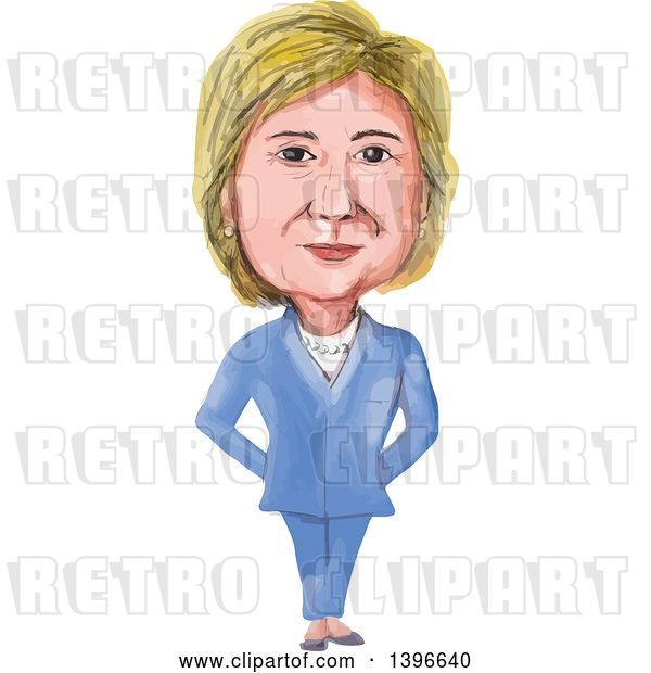 Vector Clip Art of Retro Caricature of Hillary Clinton Standing in a Suit