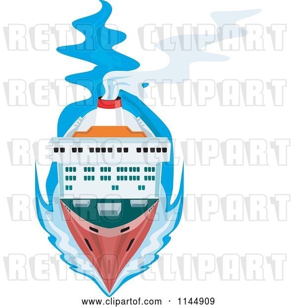Vector Clip Art of Retro Cartoon Aerial View of a Cargo Ship
