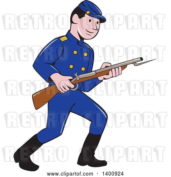 Vector Clip Art of Retro Cartoon American Civil War Union Army Soldier Holding a Rifle with Bayonet