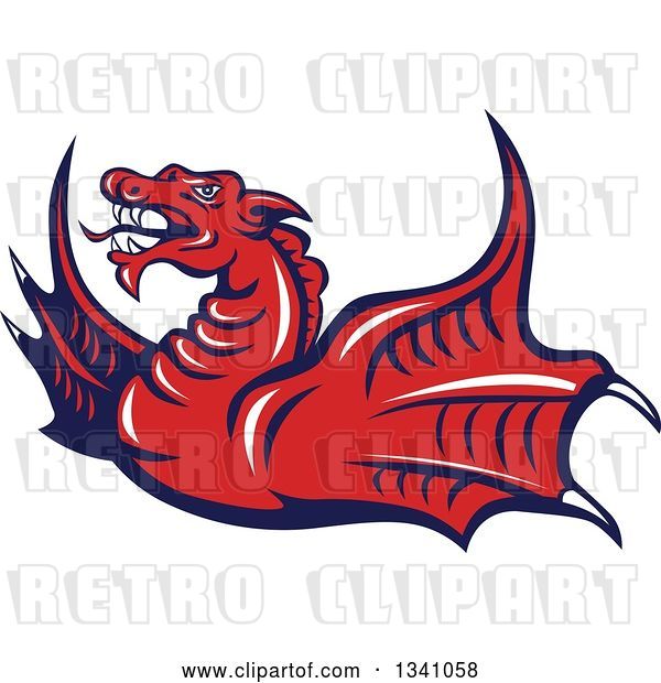 Vector Clip Art of Retro Cartoon Angry Red Dragon Flying