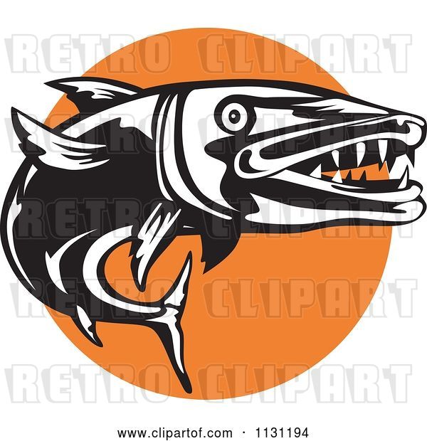 Vector Clip Art of Retro Cartoon Barracuda and Orange Circle