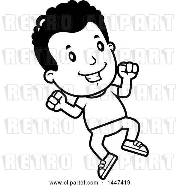 Vector Clip Art of Retro Cartoon Black Boy Jumping
