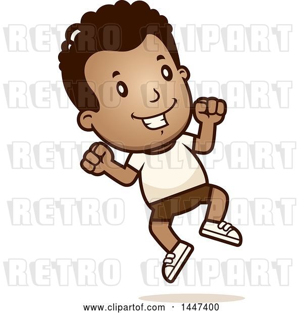 Vector Clip Art of Retro Cartoon Black Boy Jumping in Shorts
