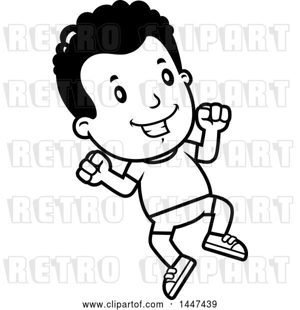 Vector Clip Art of Retro Cartoon Black Boy Jumping in Shorts