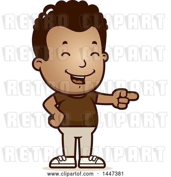 Vector Clip Art of Retro Cartoon Black Boy Laughing and Pointing