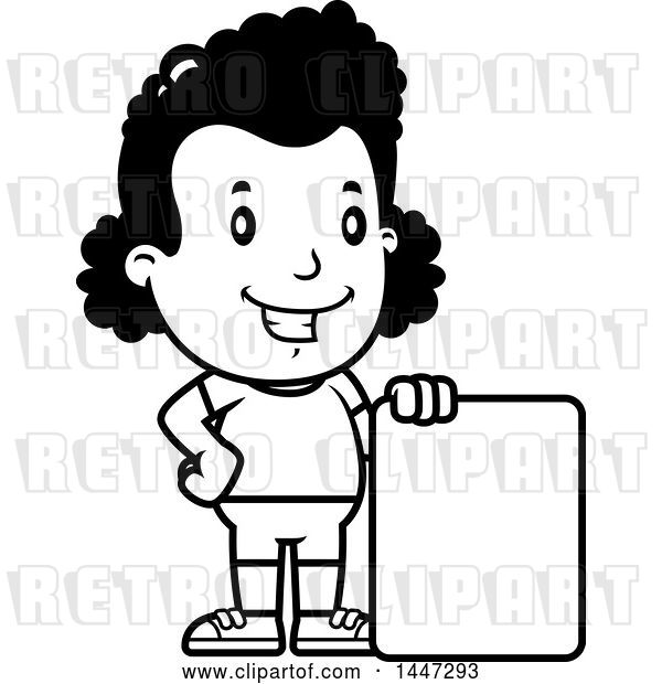 Vector Clip Art of Retro Cartoon Black Girl in Shorts, with a Blank Sign