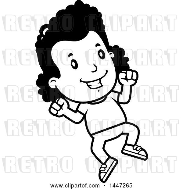 Vector Clip Art of Retro Cartoon Black Girl Jumping
