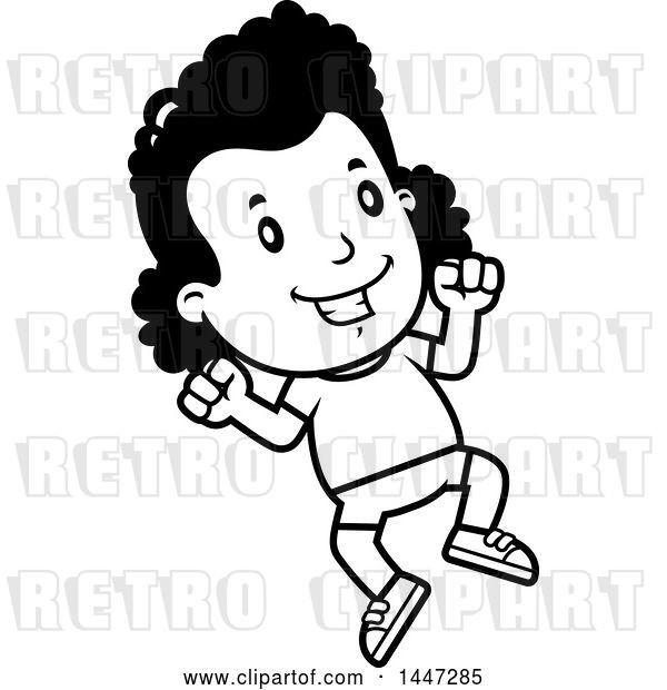 Vector Clip Art of Retro Cartoon Black Girl Jumping in Shorts