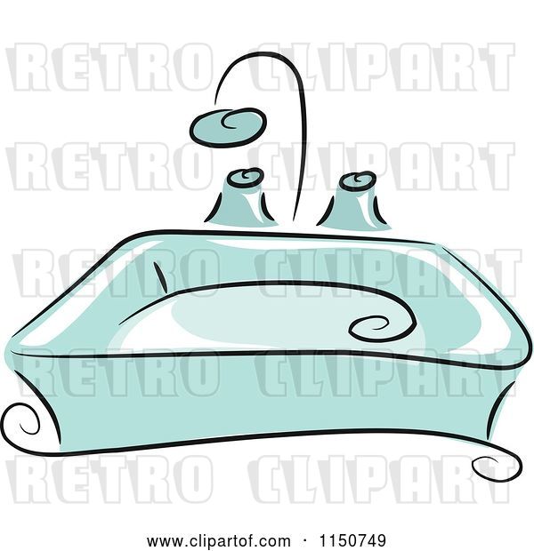 Vector Clip Art of Retro Cartoon Blue Bathroom Sink