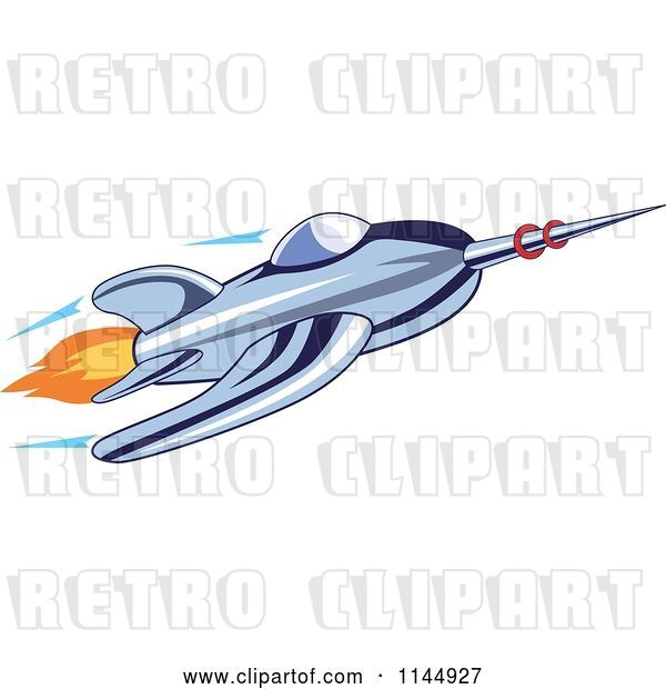 Vector Clip Art of Retro Cartoon Blue Space Rocket 1