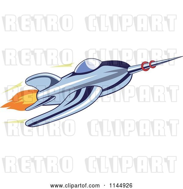 Vector Clip Art of Retro Cartoon Blue Space Rocket 2