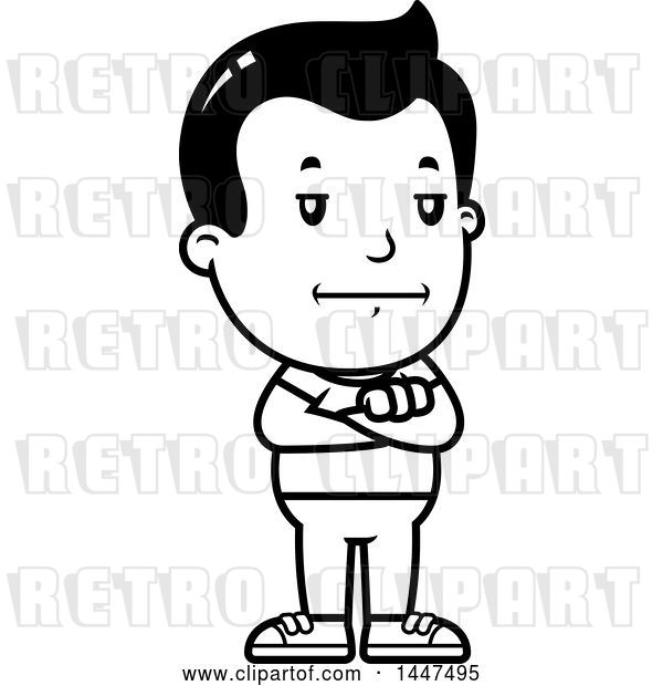 Vector Clip Art of Retro Cartoon Bored or Stubborn Boy Standing with Folded Arms
