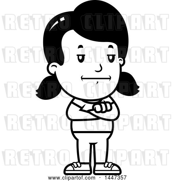 Vector Clip Art of Retro Cartoon Bored or Stubborn Girl Standing with Folded Arms