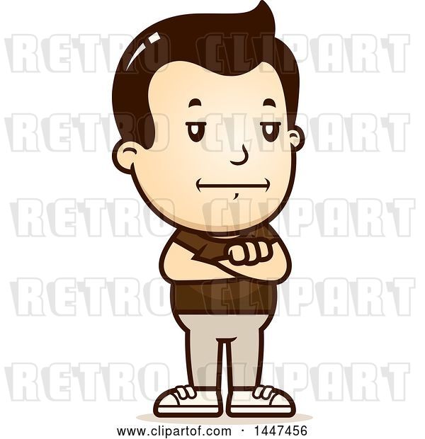 Vector Clip Art of Retro Cartoon Bored or Stubborn White Boy Standing with Folded Arms