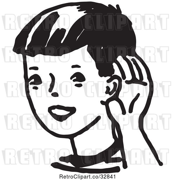 Vector Clip Art of Retro Cartoon Boy Cupping His Ear