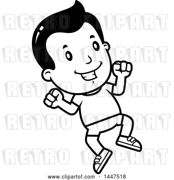 Vector Clip Art of Retro Cartoon Boy Jumping in Shorts