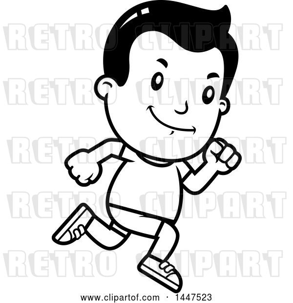 Vector Clip Art of Retro Cartoon Boy Running in Shorts