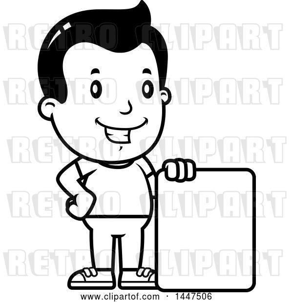Vector Clip Art of Retro Cartoon Boy with a Blank Sign
