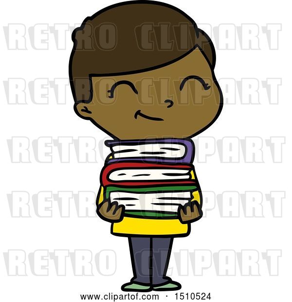 Vector Clip Art of Retro Cartoon Boy with Books Smiling