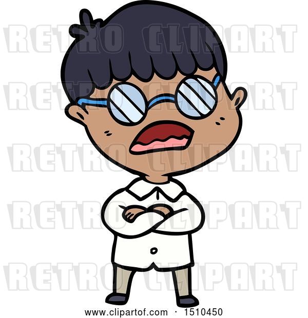 Vector Clip Art of Retro Cartoon Boy with Crossed Arms Wearing Spectacles