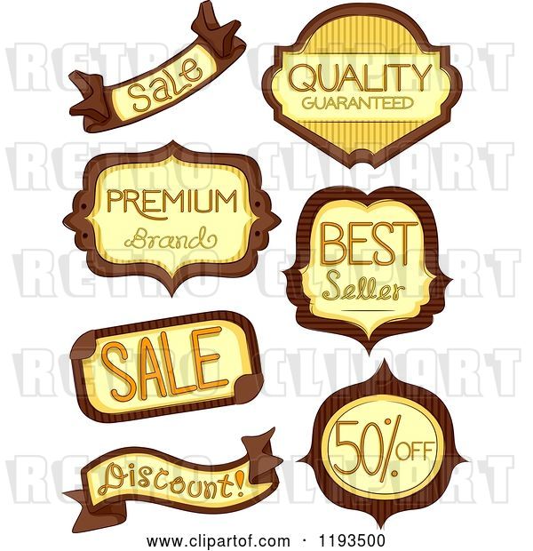 Vector Clip Art of Retro Cartoon Brown and Yellow Retail Store Product Labels