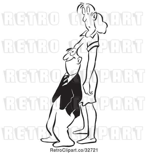 Vector Clip Art of Retro Cartoon Business Man Leaning Back into a Womans Chest