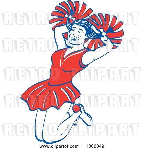 Vector Clip Art of Retro Cartoon Cheerleader Jumping