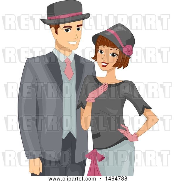 Vector Clip Art of Retro Cartoon Couple Dressed in Roaring Twenties Outfits