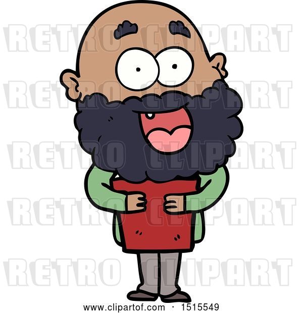Vector Clip Art of Retro Cartoon Crazy Happy Guy with Beard and Book