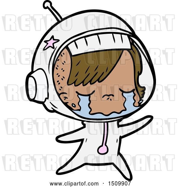 Vector Clip Art of Retro Cartoon Crying Astronaut Girl
