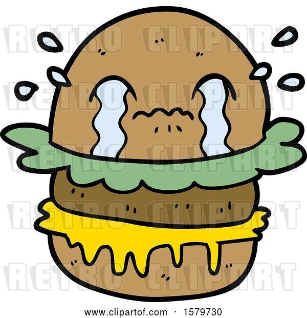 Vector Clip Art of Retro Cartoon Crying Fast Food Burger