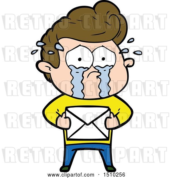 Vector Clip Art of Retro Cartoon Crying Guy Receiving Letter