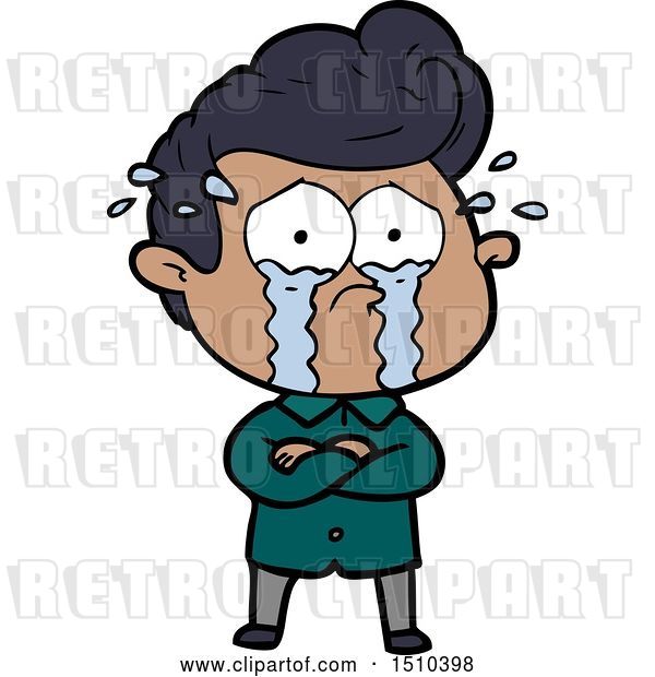 Vector Clip Art of Retro Cartoon Crying Guy with Crossed Arms