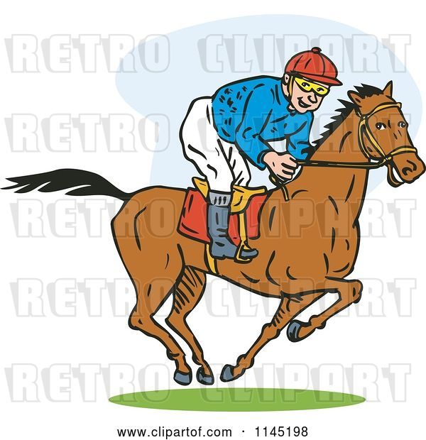Vector Clip Art of Retro Cartoon Derby Horse Race Jockey