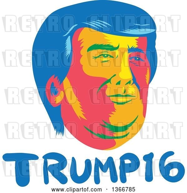 Vector Clip Art of Retro Cartoon Donald Trump Portrait over Text